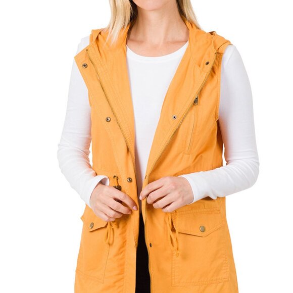 Zenana Signature Jackets & Blazers - Loose fit drawstring waist military hoodie vest